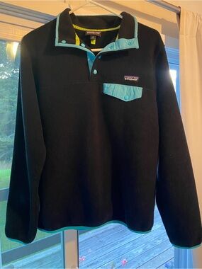 Patagonia Black Fleece Pullover with Blue Trim
